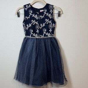 wonder nation Navy Dress with White Floral Embroidery